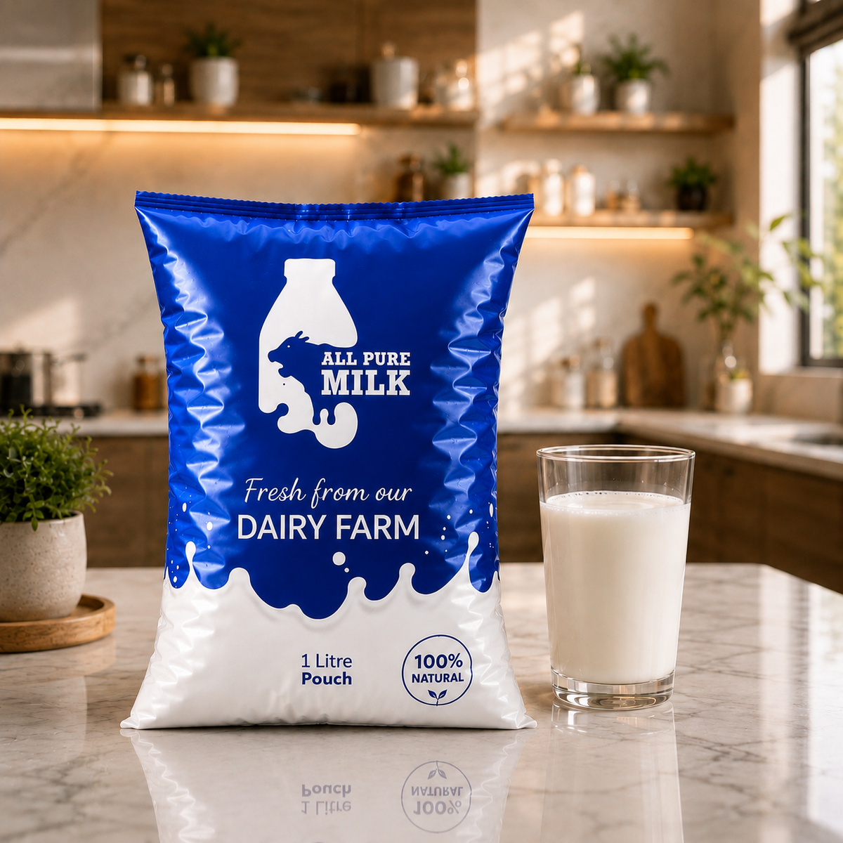1 litre fresh cow milk pouch from All Pure Milk