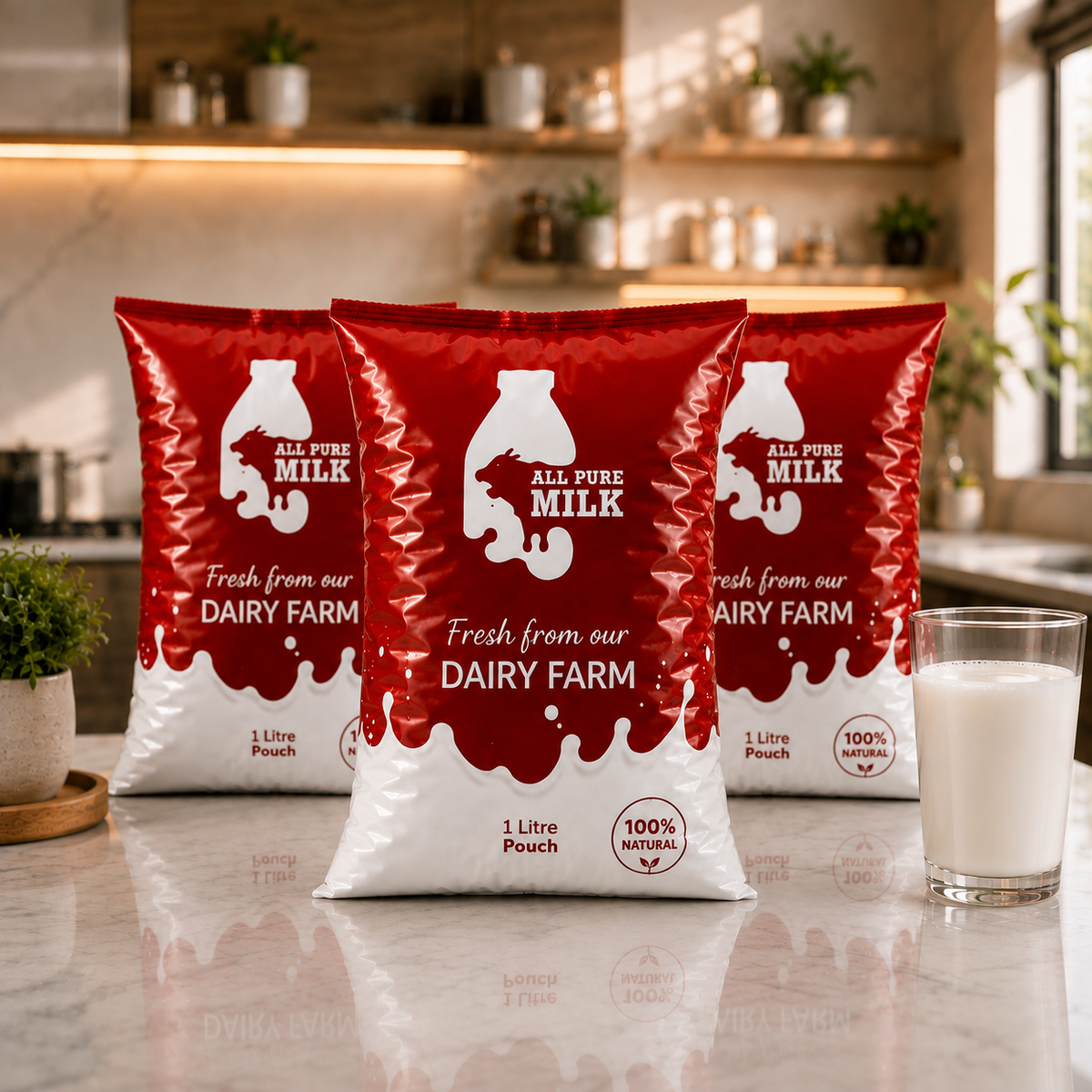3 litre fresh buffalo milk pouch from All Pure Milk