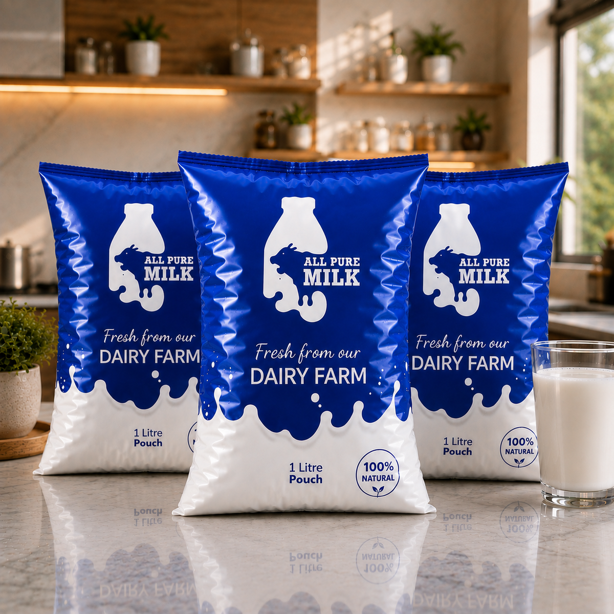 3 litre fresh cow milk pouch from All Pure Milk