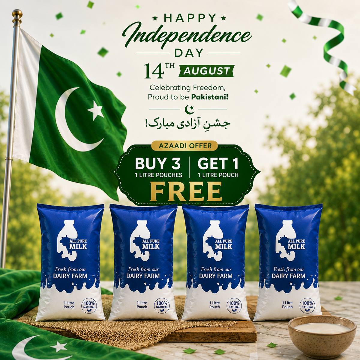 Buy 3 get 1 free fresh cow milk offer from All Pure Milk